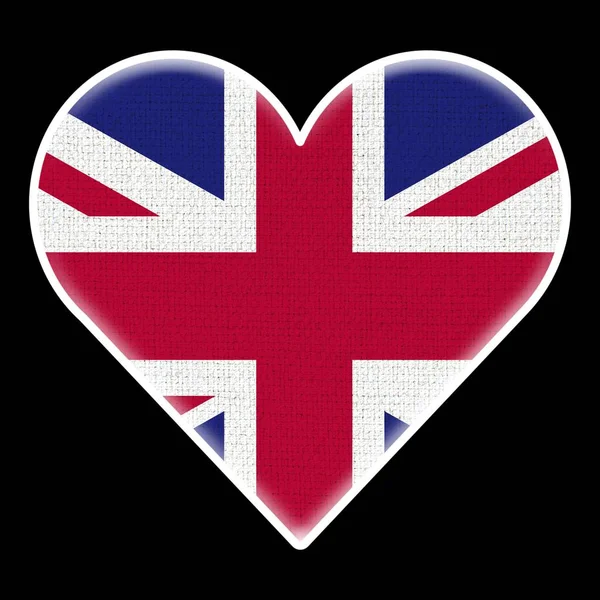 Storbritannien Heart Flag Tyg Mönster Textur Svart Bakgrund Illustration — Stockfoto