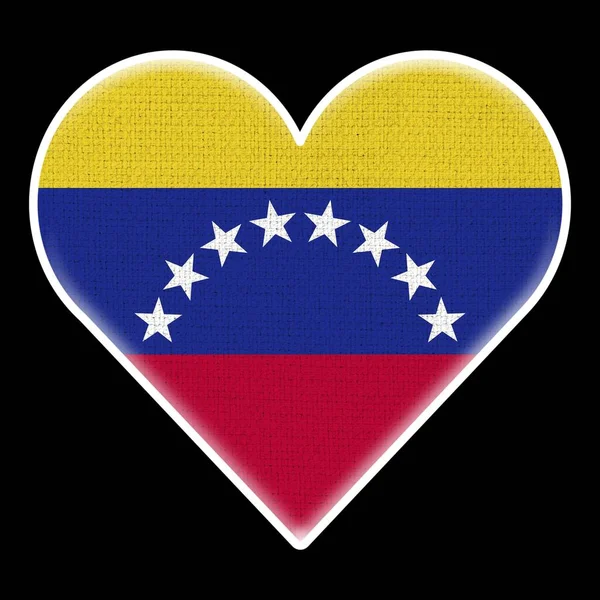 Venezuela Bandeira Coração Textura Padrão Tecido Fundo Preto Ilustração — Fotografia de Stock