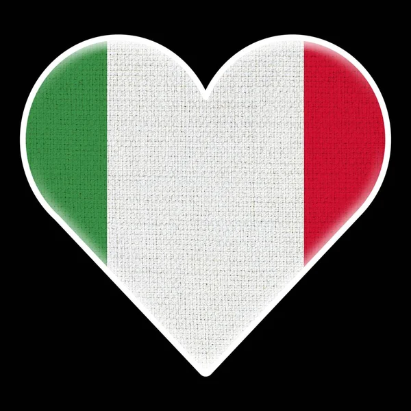 Italy Heart Flag Fabric Pattern Texture Black Background Illustration — 스톡 사진