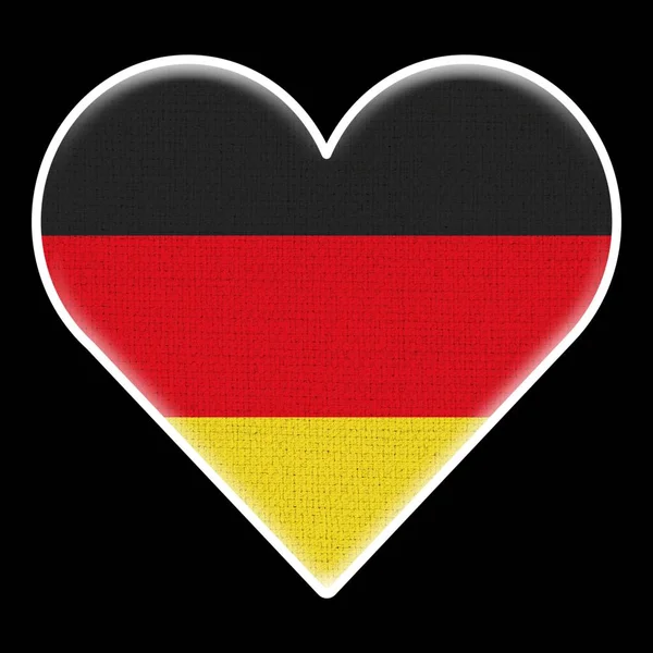 Bandera Del Corazón Alemania Textura Del Patrón Tela Fondo Negro — Foto de Stock