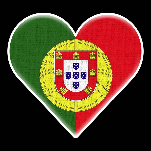 Portugal Heart Flag Tyg Mönster Textur Svart Bakgrund Illustration — Stockfoto