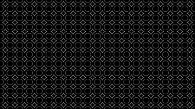 Soyut Desen Arkaplanı, Beyaz Simetrik Çember ve Kare Şekiller, Siyah Arkaplan, 3B Görüntü