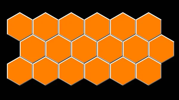 Abstraktní Šestiúhelníkový Vzor Pozadí Oranžové Symetrické Tvary Šestiúhelníku Černé Pozadí — Stock fotografie