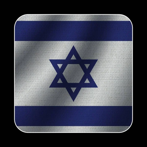 Bandeira Quadrada Israel Textura Padrão Tecido Fundo Preto Ilustração — Fotografia de Stock