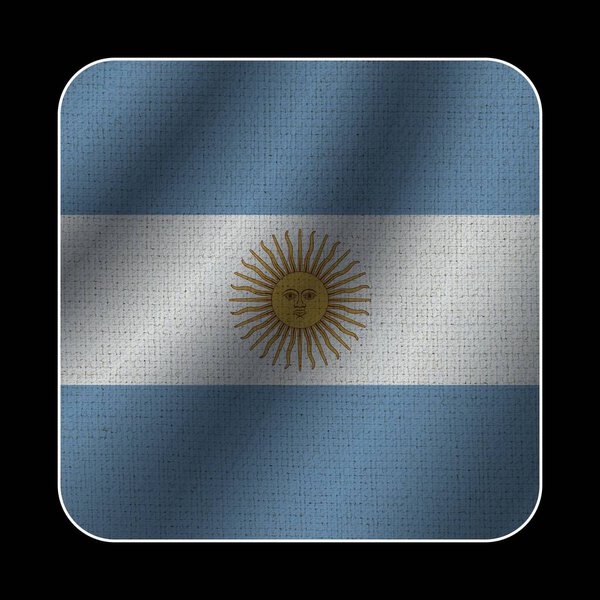 Argentina Square Flag, Fabric Pattern Texture, Black Background, 3D Illustration