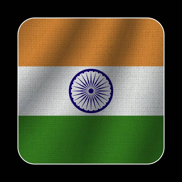 India Square Flag Fabric Pattern Texture Black Background Illustration — стокове фото