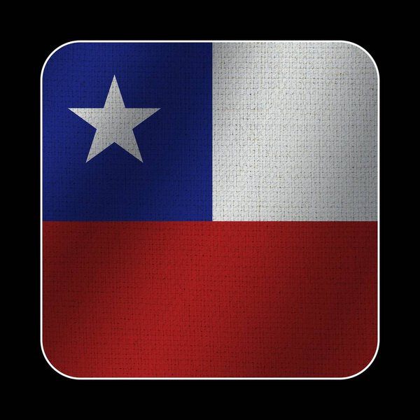 Chile Square Flag, Fabric Pattern Texture, Black Background, 3D Illustration