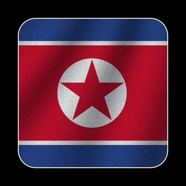 Nordkorea Kvadratflagga Tyg Mönster Textur Svart Bakgrund Illustration — Stockfoto