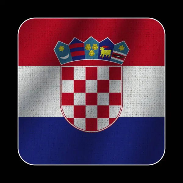 Croatia Square Flag Teks Pola Kain Latar Belakang Hitam Ilustrasi — Stok Foto