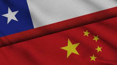 Şili ve Çin Bayrakları Birlikte, Dalgalı Kumaş, Son Dakika Haberleri, Siyasi Diplomasi Krizi Konsepti, 3D İllüstrasyon