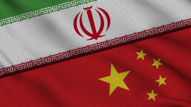 İran ve Çin Bayrakları Birlikte, Dalgalı Kumaş, Son Dakika Haberleri, Siyasi Diplomasi Krizi Konsepti, 3D İllüstrasyon