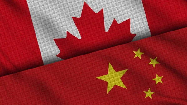 Canada China Flags Together Wavy Fabric Breaking News Political Diplomacy — стокове фото