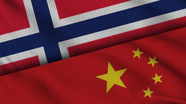 Bandeiras Noruega China Juntas Tecido Ondulado Últimas Notícias Conceito Crise — Fotografia de Stock
