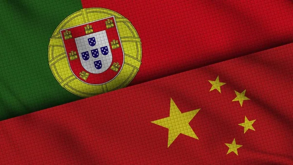 Portugalsko Čína Vlajky Společně Vlnitá Tkanina Průlomové Zprávy Koncepce Politické — Stock fotografie