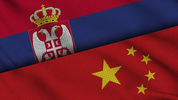 Сербія Китай Прапори Разом Wavy Fabric Breaking News Political Diplomacy — стокове фото