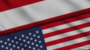 Avusturya ve ABD Bayrakları Birlikte, Dalgalı Kumaş, Son Dakika Haberleri, Siyasi Diplomasi Krizi Konsepti, 3D İllüstrasyon