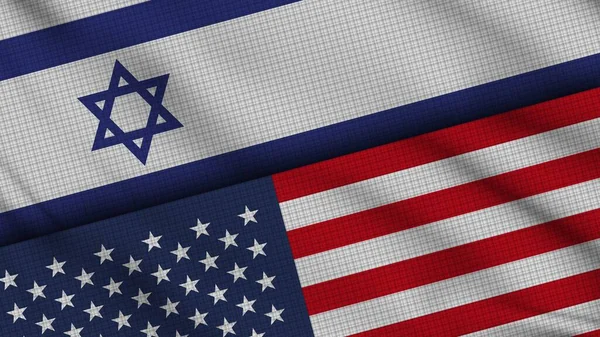 Israele Usa Stati Uniti America Bandiere Insieme Tessuto Ondulato Breaking — Foto Stock