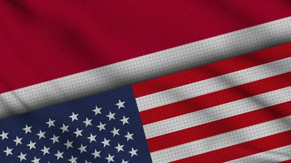 Indonesia Usa United States America Flags Together Wavy Fabric Break — 图库照片