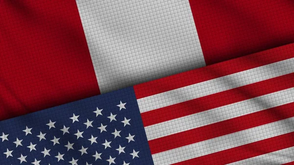 秘鲁和美国国旗连在一起 Wavy Fabric 即时新闻 政治外交危机概念 3D说明 — 图库照片