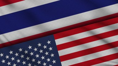 Tayland ve Amerika Birleşik Devletleri Bayrakları, Wavy Fabric, Flaaking News, Siyasi Diplomasi Krizi Konsepti, 3D İllüstrasyon