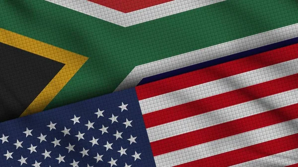 Sudáfrica Estados Unidos Estados Unidos América Banderas Juntas Tela Ondulada — Foto de Stock
