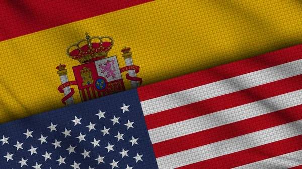 스페인 Flags Together Wavy Fabric Breaking News Political Diplomacy Crisis — 스톡 사진