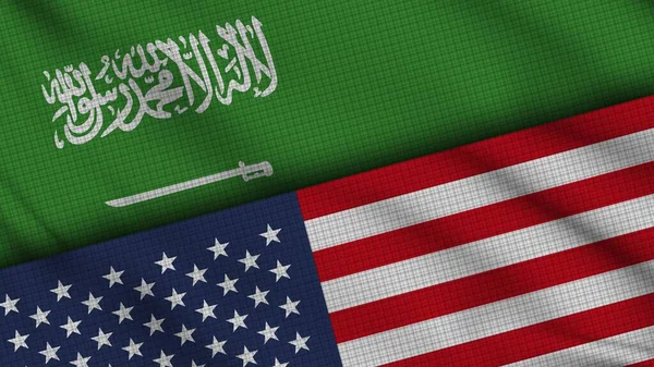 Arabia Saudita Usa Stati Uniti America Bandiere Insieme Tessuto Ondulato — Foto Stock