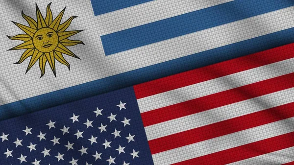 Uruguay Verenigde Staten Van Amerika Vlaggen Samen Wavy Stof Breaking — Stockfoto