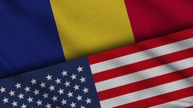 Romanya ve ABD Bayrakları Birlikte, Dalgalı Kumaş, Son Dakika Haberleri, Siyasi Diplomasi Krizi Konsepti, 3D İllüstrasyon