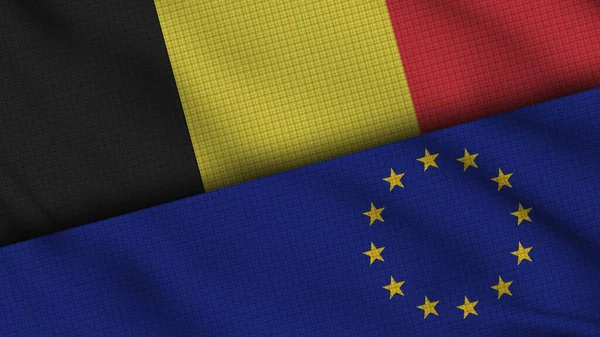 Belgien Und Die Europäische Union Flaggen Zusammen Welliges Gewebe Aktuelle — Stockfoto