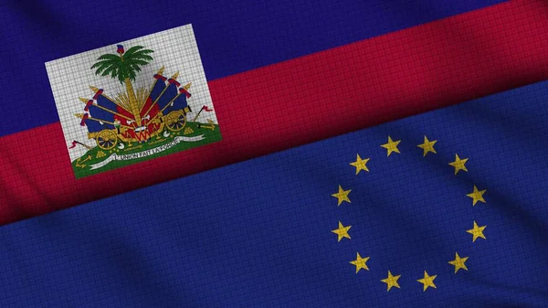 Αϊτή Και Ευρωπαϊκή Ένωση Σημαίες Μαζί Κυματιστό Ύφασμα Έκτακτη Είδηση — Φωτογραφία Αρχείου