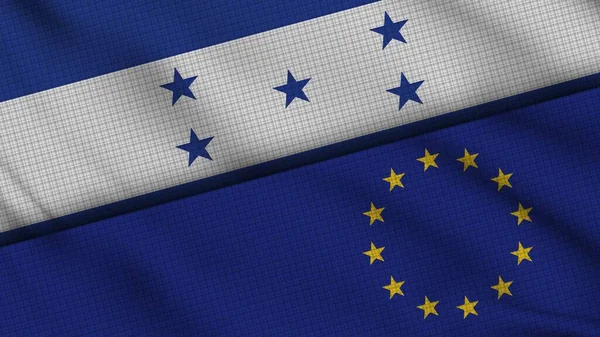 Honduras European Union Flags Together Wavy Fabric Breaking News Political — Stock Photo, Image