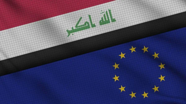 Iraq European Union Flags Together Wavy Fabric Breaking News Political — стокове фото