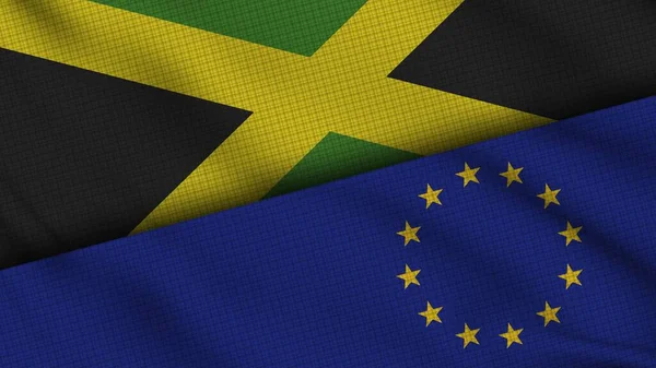 Jamajka Flagi Unii Europejskiej Razem Wavy Fabric Wiadomości Ostatniej Chwili — Zdjęcie stockowe