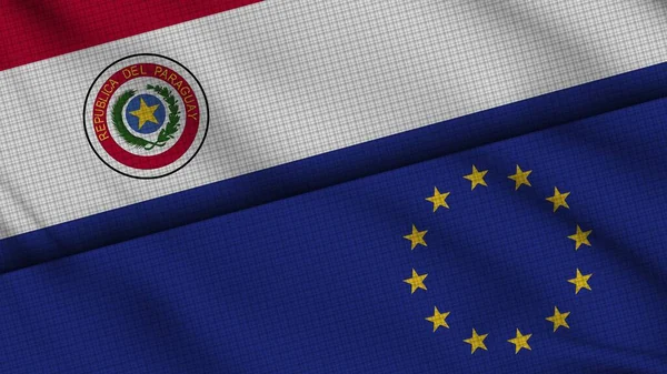 Paraguay European Union Flags Together Wavy Fabric Breaking News Political — Stock Photo, Image