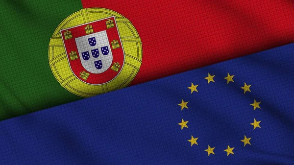 Portugal Unión Europea Banderas Juntas Tela Ondulada Noticias Actualidad Concepto — Foto de Stock
