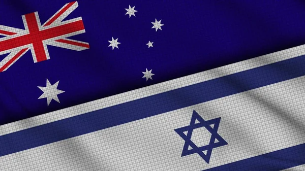 Australien Och Israel Flaggor Tillsammans Vågigt Tyg Breaking News Politisk — Stockfoto