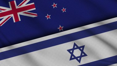 Yeni Zelanda ve İsrail Bayrakları Birlikte, Dalgalı Kumaş, Son Dakika Haberleri, Siyasi Diplomasi Krizi Konsepti, 3D İllüstrasyon