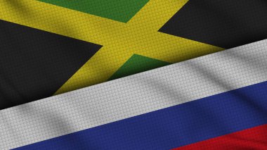 Jamaika ve Rusya Bayrakları Birlikte, Dalgalı Kumaş, Son Dakika Haberleri, Siyasi Diplomasi Krizi Konsepti, 3D İllüstrasyon