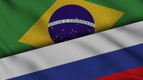 Brazilië Rusland Samen Vlaggen Wavy Fabric Breaking News Crisisconcept Voor — Stockfoto