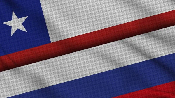 Bandeiras Chile Rússia Juntas Tecido Ondulado Últimas Notícias Conceito Crise — Fotografia de Stock