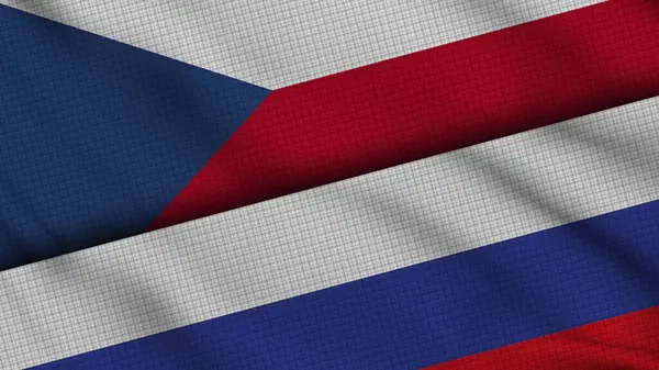 Czech Republic Russia Flags Together Wavy Fabric Breaking News Political — Stock Photo, Image