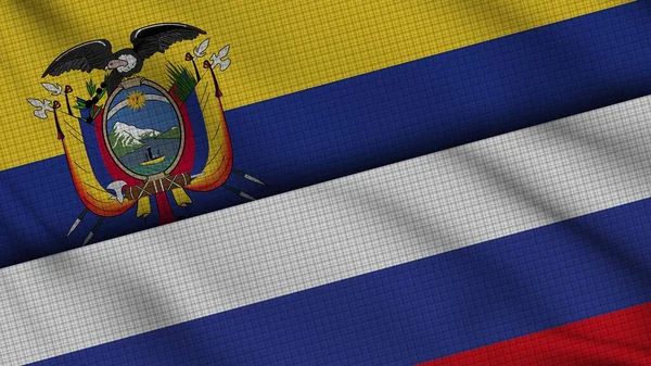 Bandeiras Equador Rússia Juntas Tecido Ondulado Últimas Notícias Conceito Crise — Fotografia de Stock