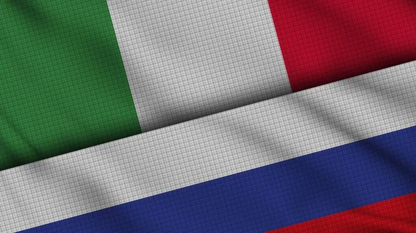 Italia Russia Bandiere Insieme Tessuto Ondulato Breaking News Concetto Crisi — Foto Stock