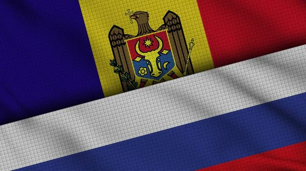 Moldova Russia Flags Together Wavy Fabric Break News Political Diplomatic — 图库照片