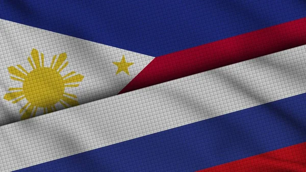 Philippines Russie Drapeaux Ensemble Tissu Ondulé Dernières Nouvelles Concept Crise — Photo