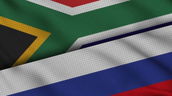 南非和俄罗斯国旗连在一起 Wavy织物 突发新闻 政治外交危机概念 3D插图 — 图库照片
