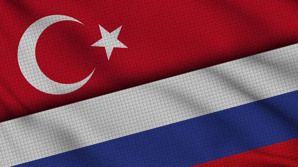 Türkiye ve Rusya Bayrakları Birlikte, Dalgalı Kumaş, Son Dakika Haberleri, Siyasi Diplomasi Krizi Konsepti, 3D İllüstrasyon