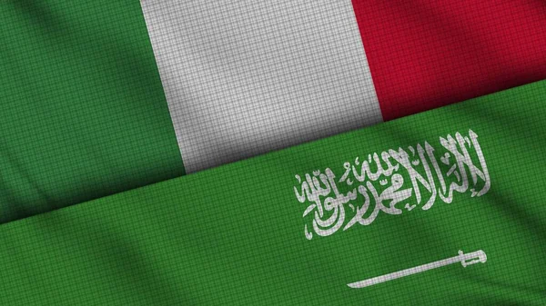 Italie Arabie Saoudite Drapeaux Ensemble Tissu Ondulé Dernières Nouvelles Concept — Photo