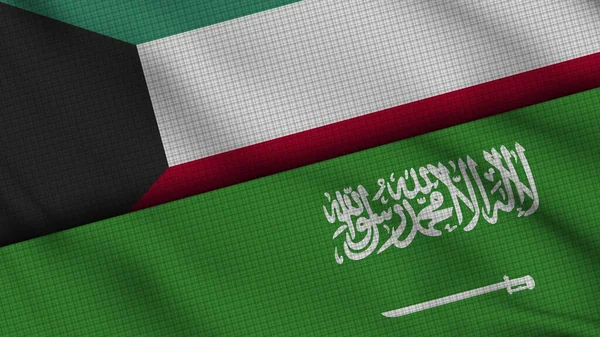 Koweït Arabie Saoudite Drapeaux Ensemble Tissu Ondulé Dernières Nouvelles Concept — Photo